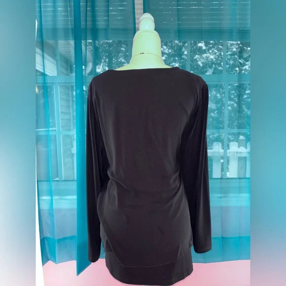 Susan Graver Classic Black Layered Pleated Front Long Sleeve Blouse Size XL - Picture 4 of 7
